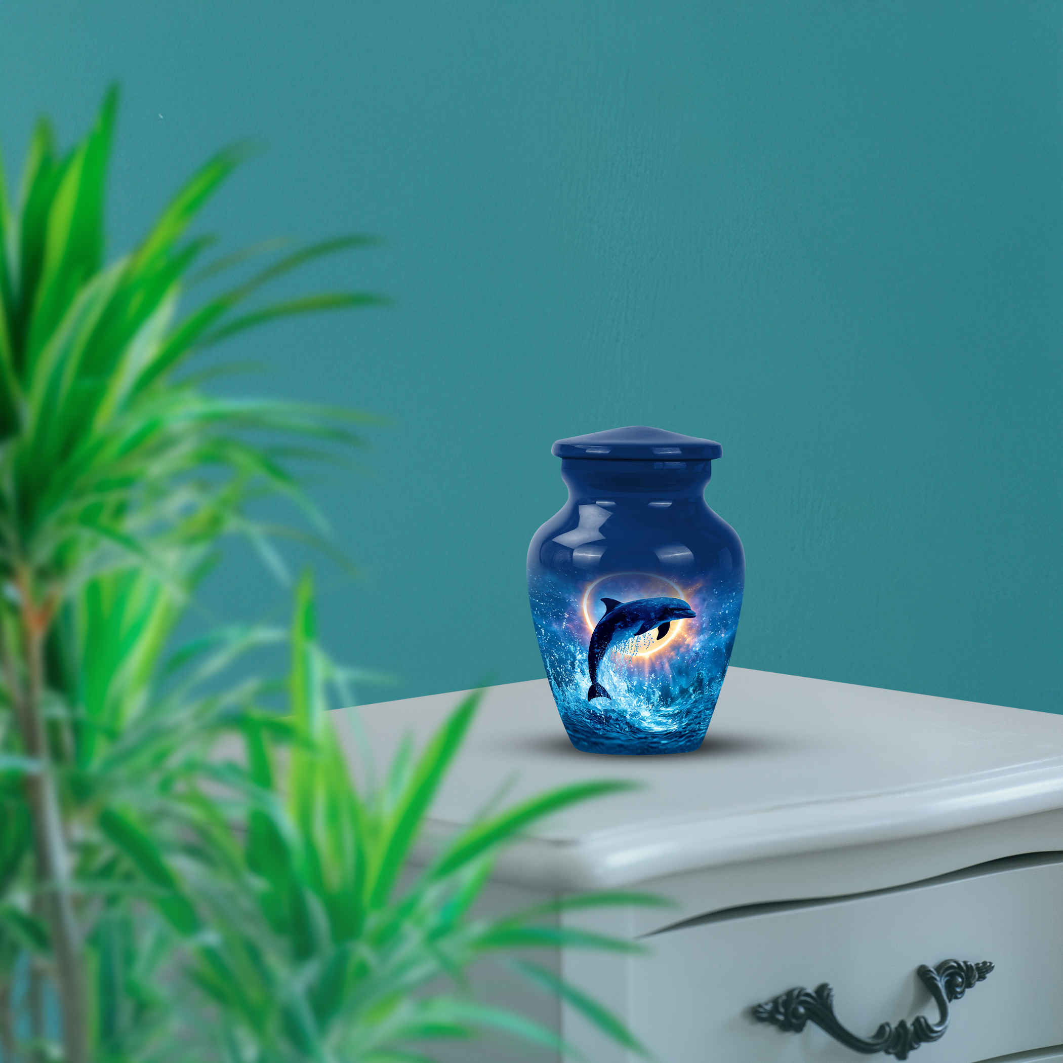 SABURIAL Dolphin Urn - Decorative Mini Tribute Urns for Female Ash - Beautiful Cremation Urns for Men & Women Ashes - Mini Funerala Urn for Ash - 3 Inch - Pack of 1