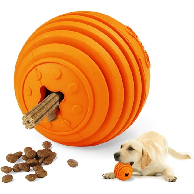 LaRoo Dog Puzzle Toy, Interactive Dog Toys for Treat Dispensing, Medium and Large Dogs,Dog Treat Ball for Teeth/Slow Feeder/IQ Training/Playing (3.5in Orange)