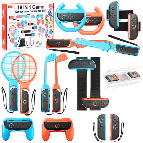 Nintendo Switch 2 Sports Accessories,18 in 1 Switch 2 Sports Accessories Bundle for Nintendo Switch 2 Sports,Family Accessories Kit Compatible with Switch 2 Sports Games