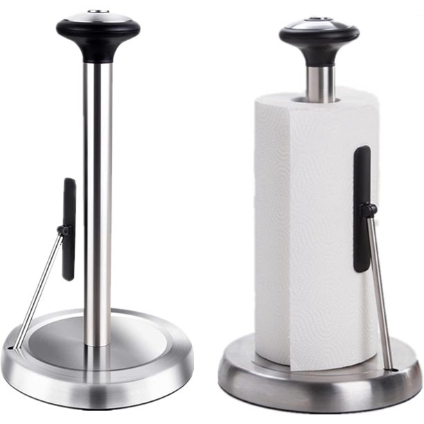 Porta Rollos Papel de Cocina, Soporte para Toallas de Papel de Pie, Portarollos Servitoallas de Acero Inoxidable, Soporte para Toallas de Papel con Brazo de Tensión para Hogar, Cocina, Baño, Oficina