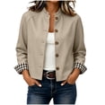 thumbnail image 2 of Karymi Solid Ruffle Stand Collar Button‑Down Jackets for Women, Long Sleeve Plaid Lining Cropped Casual Outerwear with Side Pockets, 2 of 9