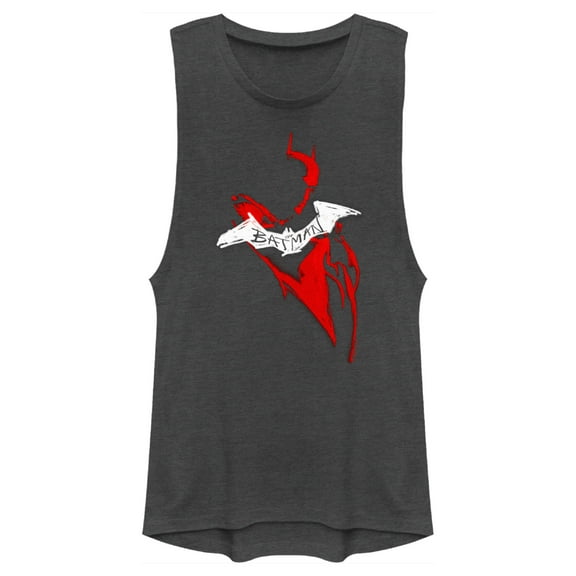 Junior's The Batman Artistic Red & White Graffiti  Festival Muscle Graphic Tee Charcoal Small