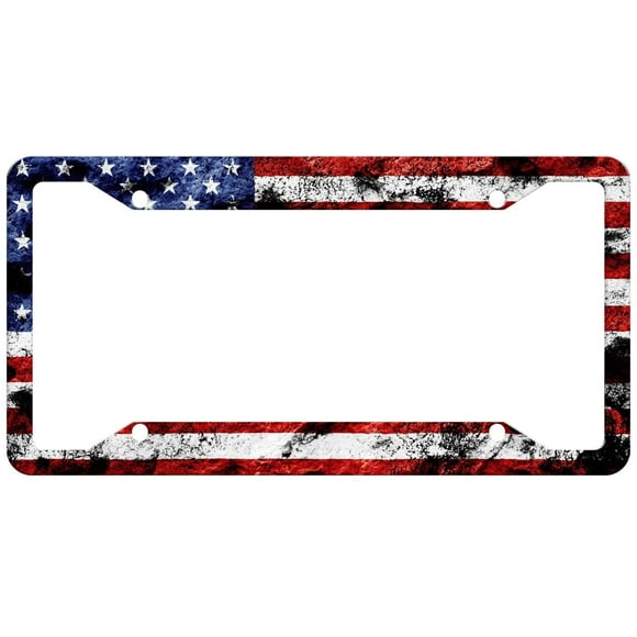 EXMENI Custom Patriotic USA License Plate Frame Quality Aluminum License Plate Cover American Flag Design License Plate