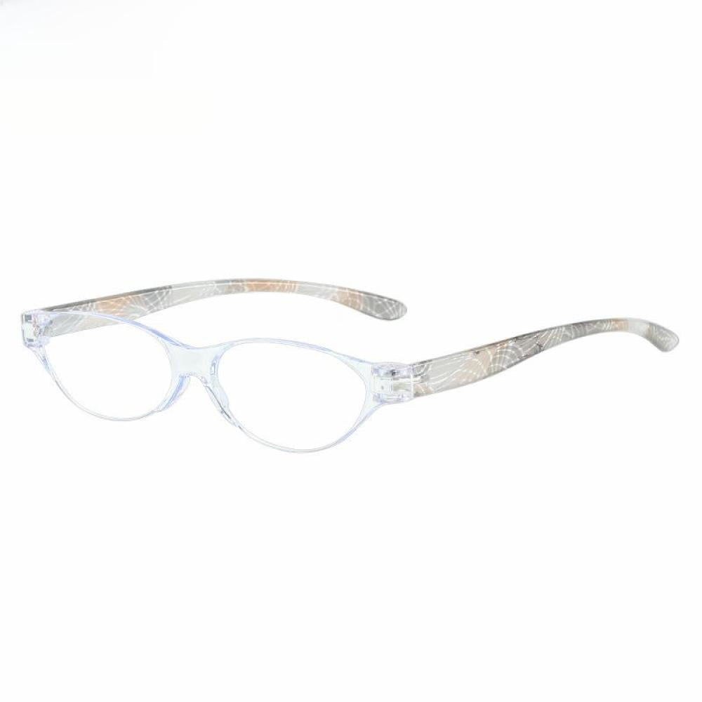 3 Pairs of Oval Clear Frame Gray Temple Anti-Blue Light Reading Glasses for Women Printed Ultralight Presbyopia Glasses Plastic Readers +3.50 with Case