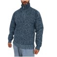 thumbnail image 2 of ohmzyzo Mens Fleece Lined Knit Sweaters Quarter Zipper Stand Collar Sweater Long Sleeve Winter Warm Pullover Tops Navy Blue 3XL, 2 of 5