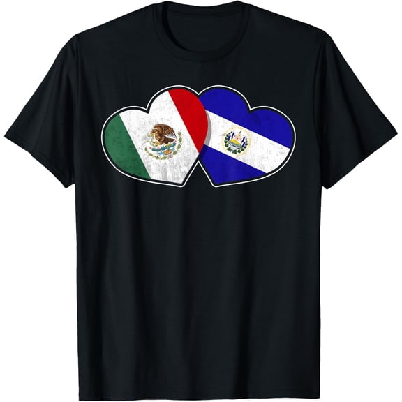 t-shirtHalf Mexican Half Salvadorian Flag Heart Mexico El Salvador T-Shirt mens t shirt，black，women，funny，misfits，men，journey
