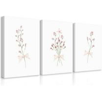 Pink Boho Floral Wall Art Vintage Nursery Wildflower Canvas Wall Decor Watercolor Flower Prints Pink Botanical Poster Butterfly Pictures Gold Floral Painting for Bedroom