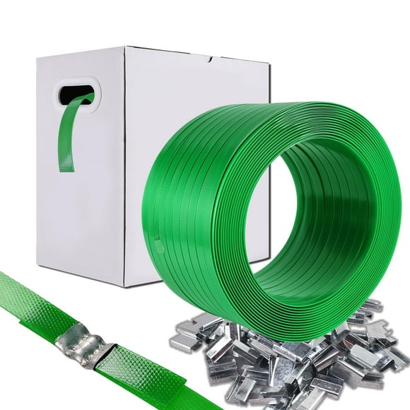 Packaging Strapping, Pallet Strapping, Banding Strapping 5/8" x 1500 ft x 0.035" PET Polyester Strapping and 100 Buckles - Certified 1200 lbs Break Strength Plastic Strap