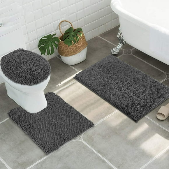 Juego de alfombrillas de baño ITSOFT, antideslizantes, de chenilla peluda, gris antracita