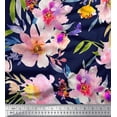 thumbnail image 1 of Soimoi Blue Rayon Crepe Fabric Leaves & Floral Printed Fabric 1 Yard 46 Inch Wide, 1 of 1