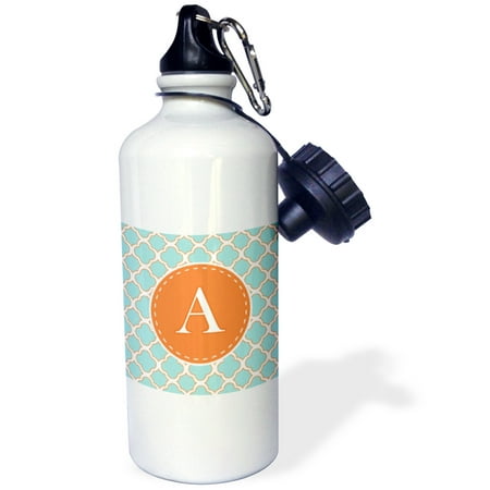 

3dRose Letter A Monogram Orange and Blue Quatrefoil Pattern Sports Water Bottle 21oz