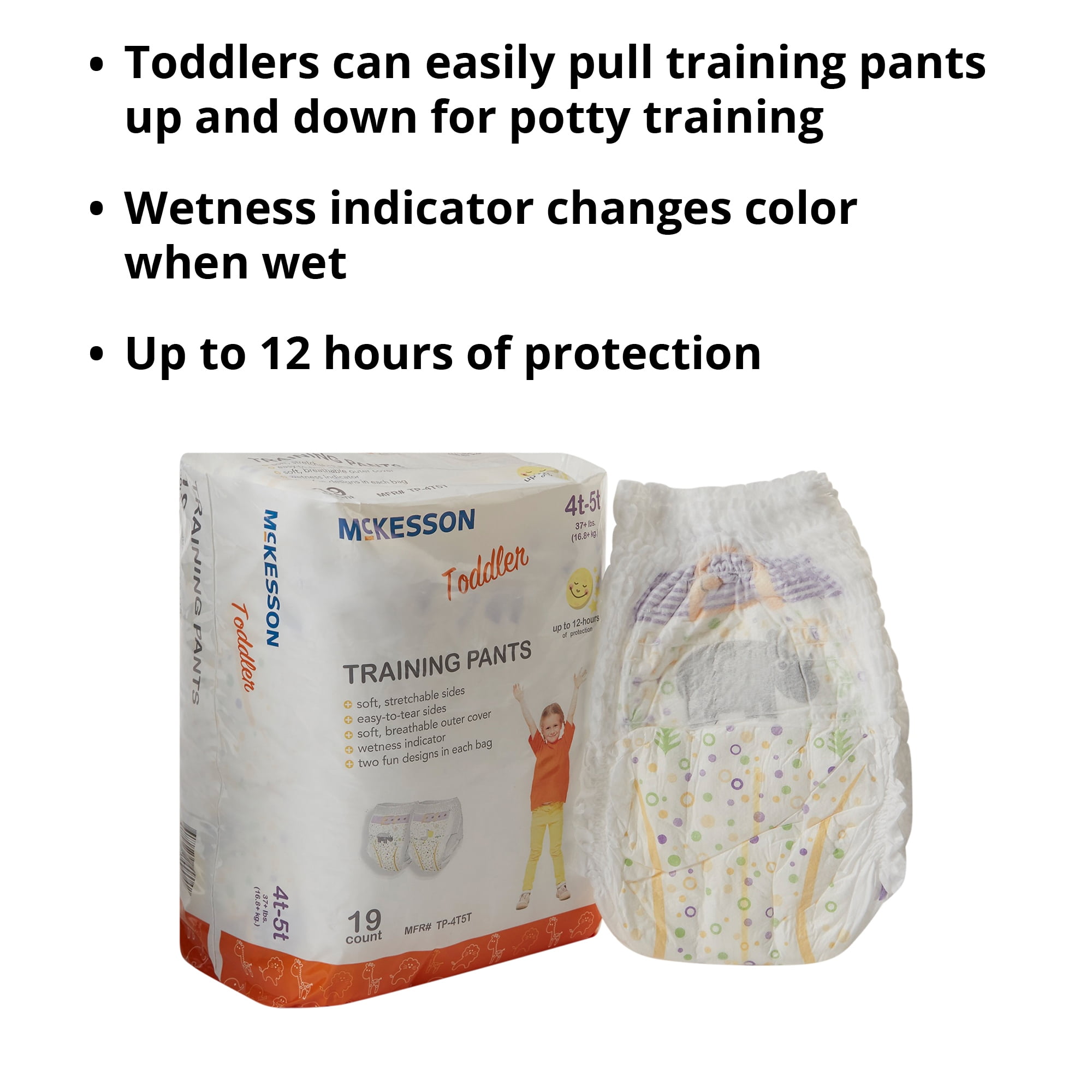 McKesson Toddler Training Pants - Heavy-Absorbency with Wetness indicator, Disposable - Size 4T to 5T (Over 37 lbs.), 19 Count, 4 Packs, 76 Total