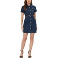 thumbnail image 1 of INSPIRE CHIC Robe-Chemise en Denim pour Femme Col Chemise Manches Courtes Ceinturée Boutonnée Robes en Jean Bleu Foncé m, 1 of 5