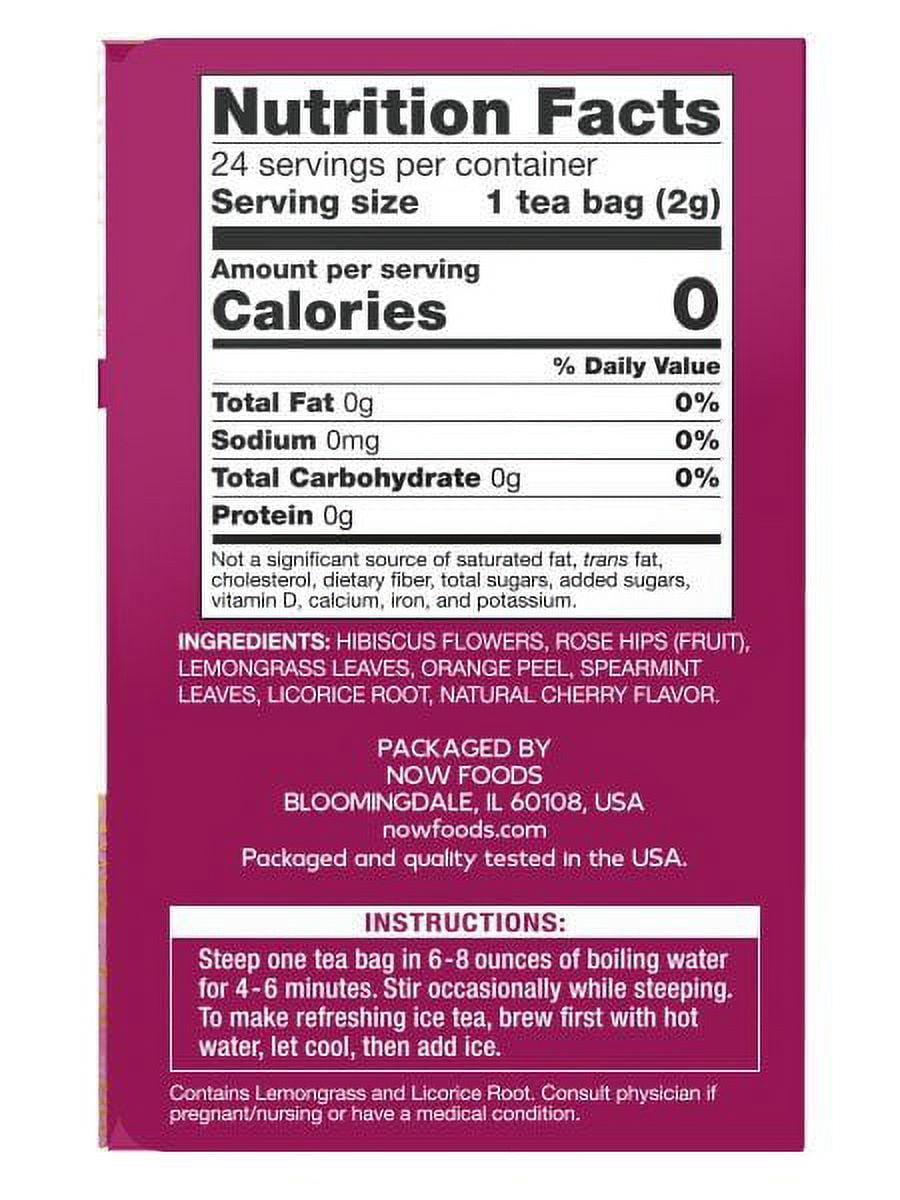 Now Foods Heavenly Hip Hibiscus Caffeine Free 24 Tea Bags Box