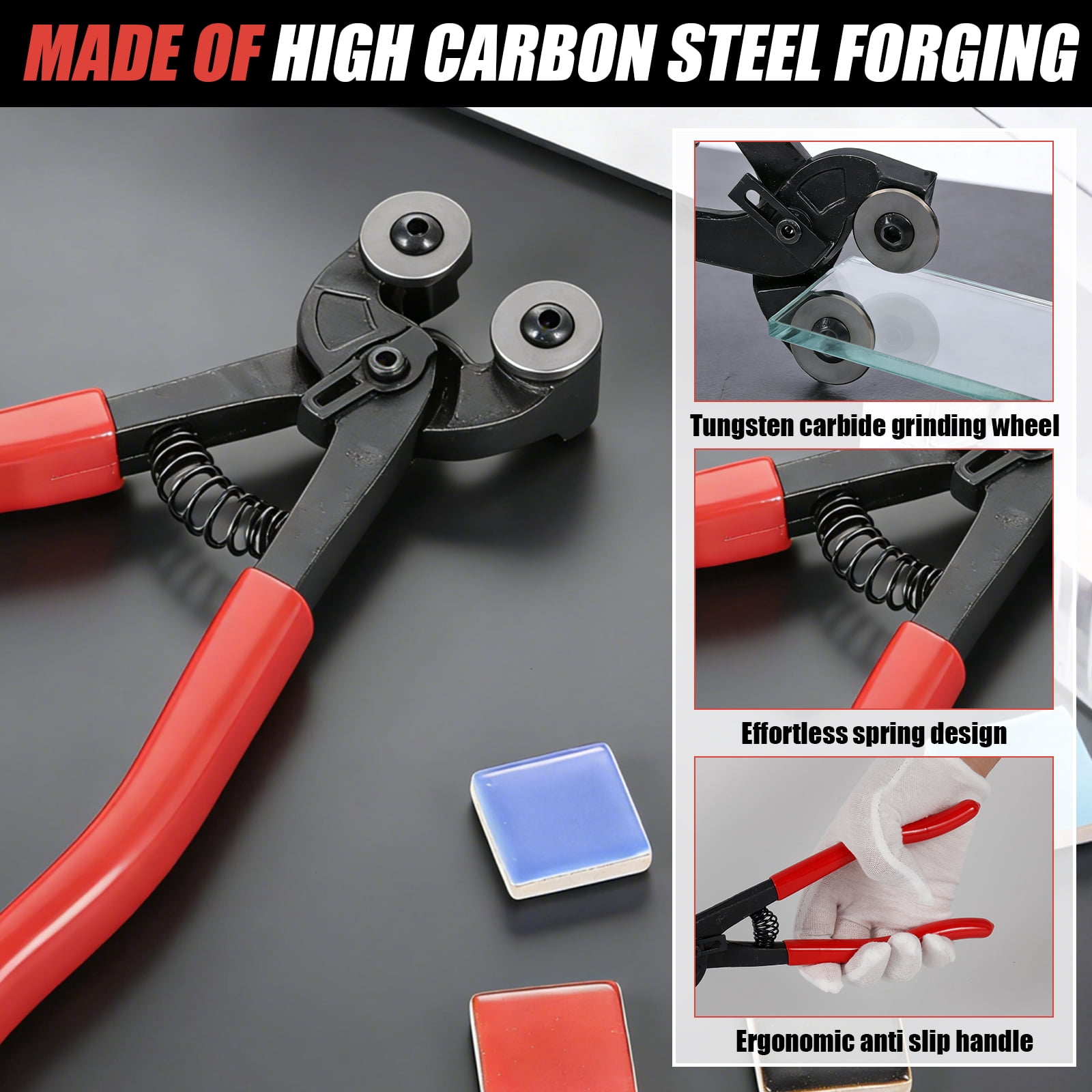 Xdziklosj 3Pcs Glass Running Breaking Pliers and Cutter Tools Kit Breaker Grozer Pliers Heavy Duty Cutting Tool for Glass Mirrors Ceramics Porcelain Tiles