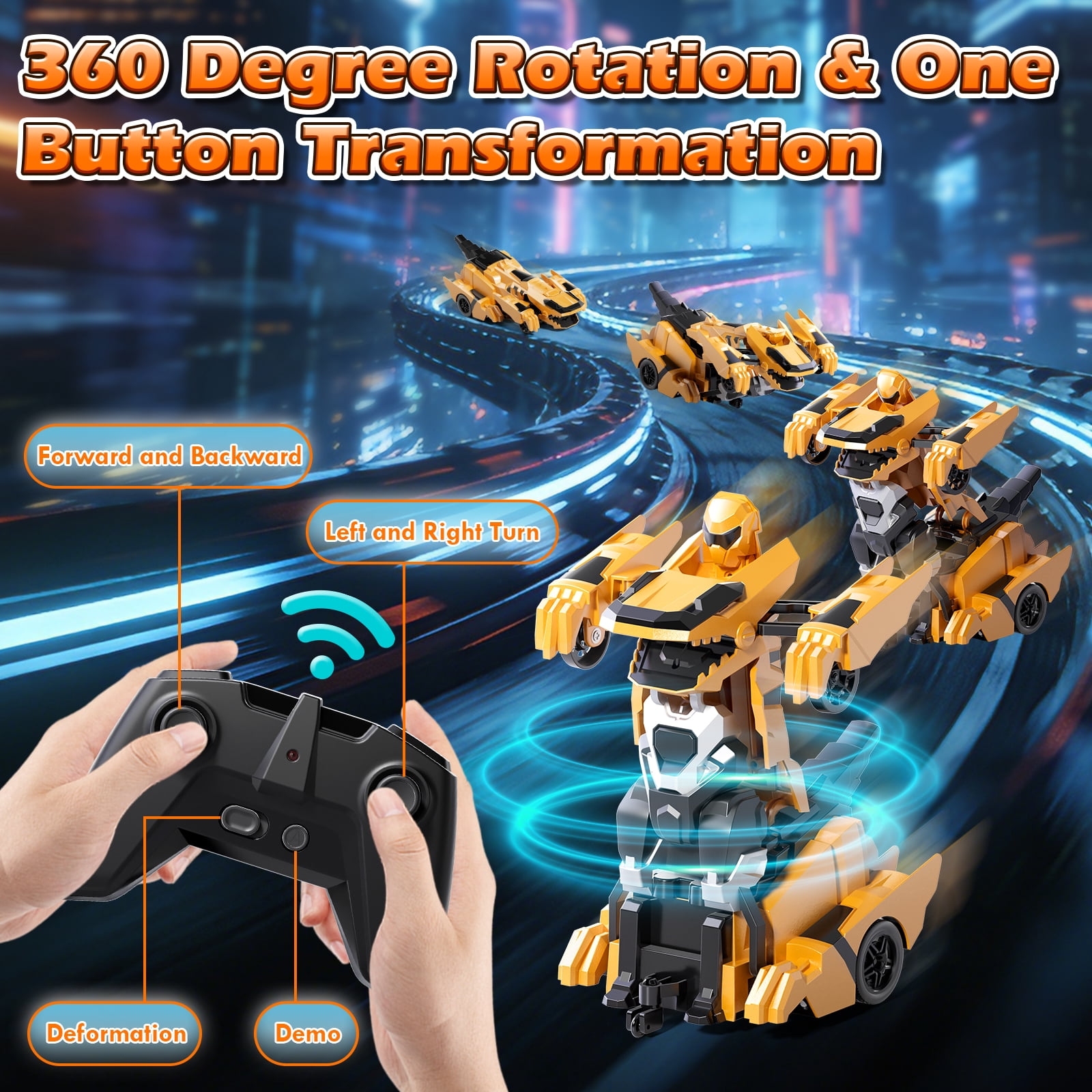Remote Control Cars, Dinosaur Transform RC Cars, 2.4Ghz Remote Control Car with Light & 360 °Rotation One Button Deformation, Dinosaur Transforming Toys, RC Car for 3-6 7-9 Year Old Boys Girls