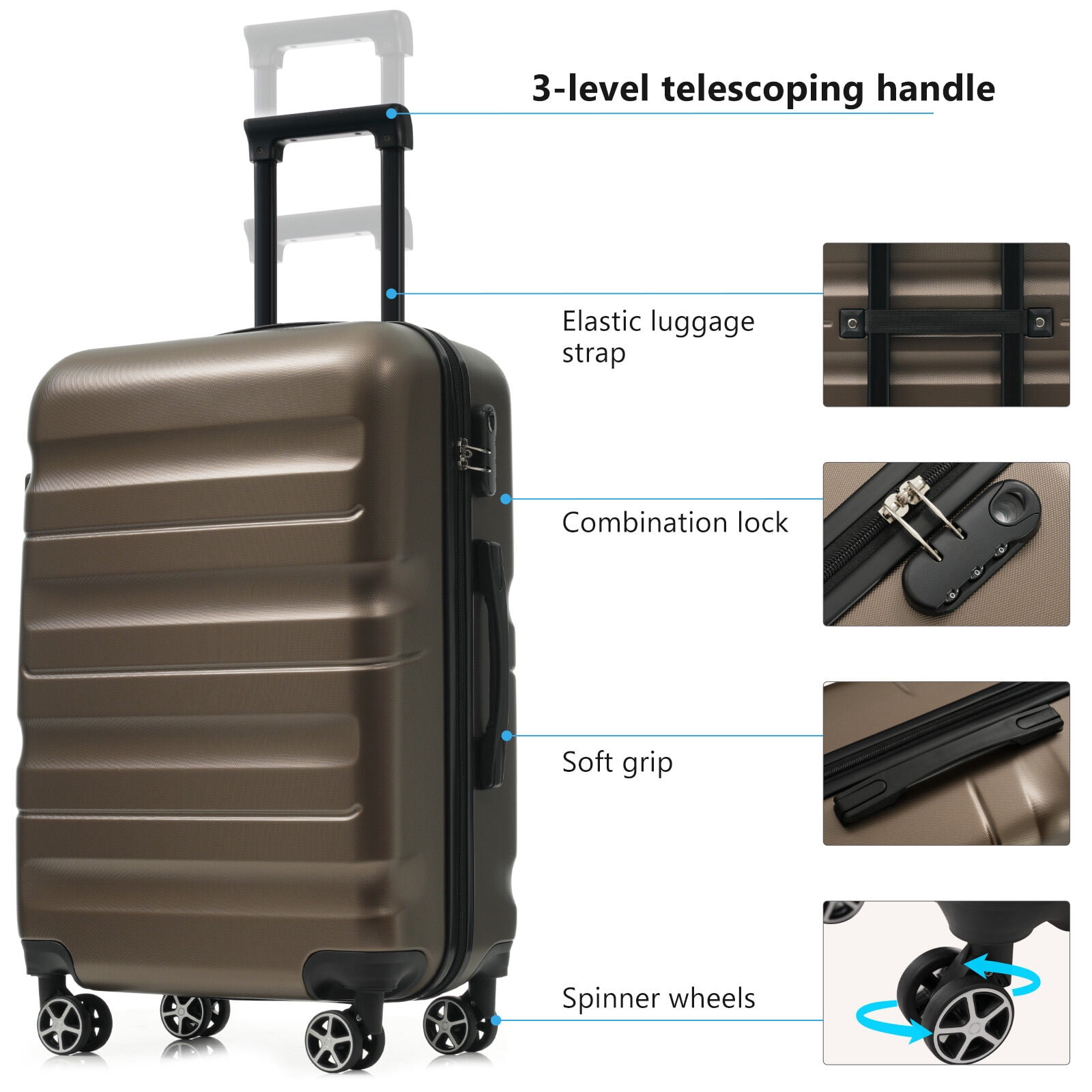 Hard Shell Luggage 6-Piece ABS Hardshell Luggage Set - Lightweight & Durable Suitcases with Dual Spinner Wheels, Carry-On & Check-In Sizes for Travel & Business,Carry On Hard Shell Luggage