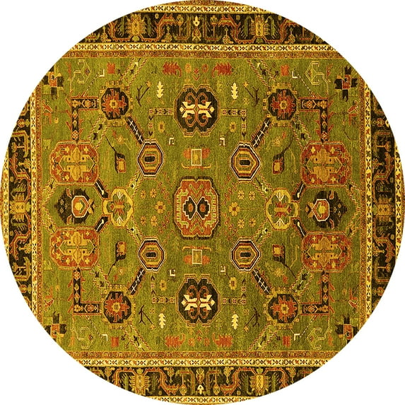 Ahgly Company Indoor Round Oriental Yellow Traditional Area Rugs, 5' Round