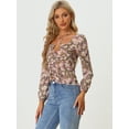 thumbnail image 3 of Blusa con estampado floral de manga larga con cuello halter entrecruzado para mujer Rosa M, 3 of 5