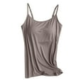 thumbnail image 6 of Qwertyu Spaghetti Strap Tank Top with Built in Bra Cotton Shelf Bra Camisoles Plus Size Casual Comfy Slim Fit Basic Layer Cami Khaki S, 6 of 6