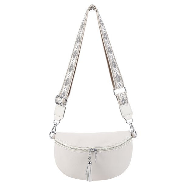 Riñoneras Bolso con cinturón para mujer Bolso de pecho versátil Bolso de viaje holgado de cuero genuino (Blanco)