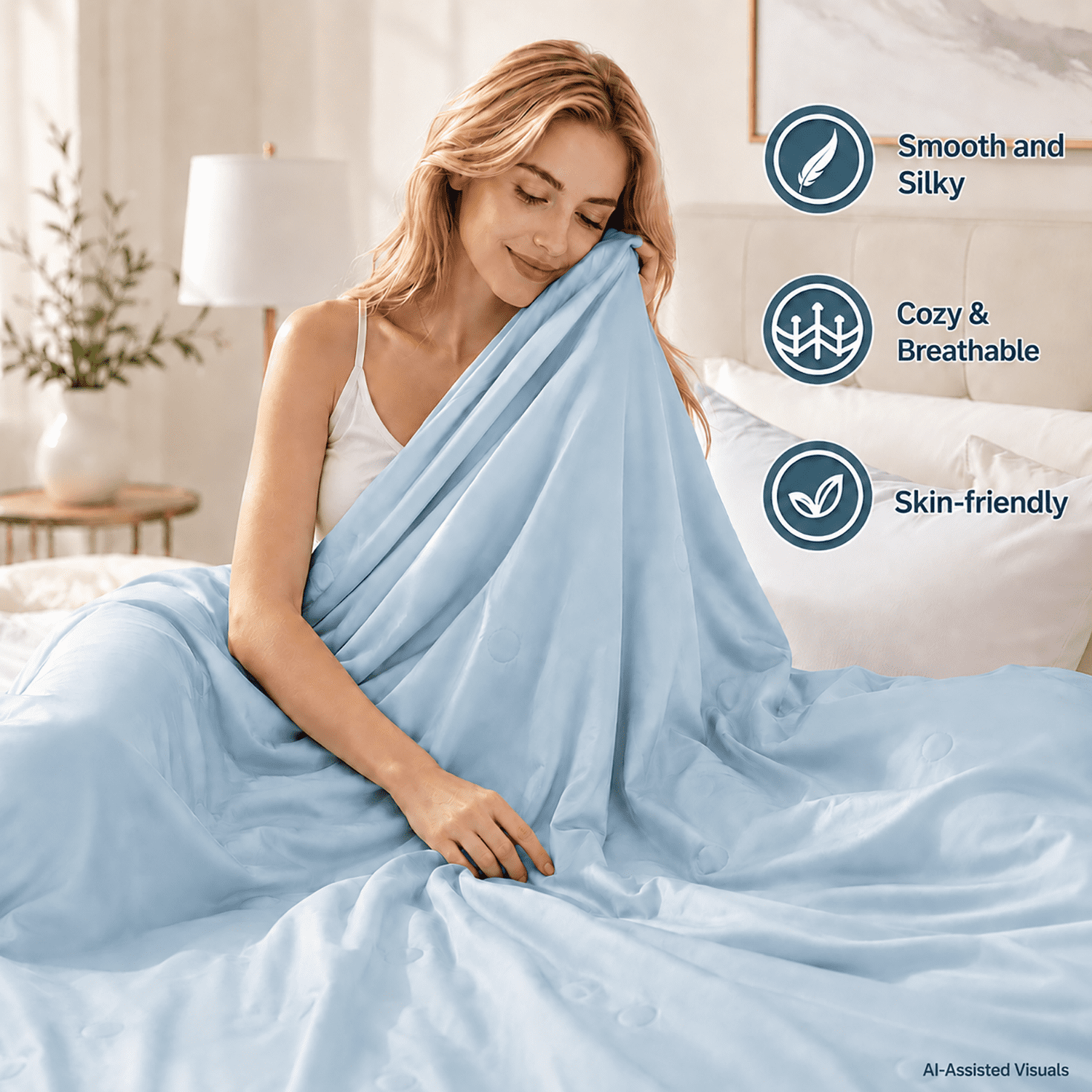 SORMAG Cooling Comforter King Size Cooling Blankets for Hot Sleepers Summer Bed Comforter Quilt Double-Sided Cool Design,Soft Lightweight Silk Smooth (Blue & Grey, King (104"x90"))