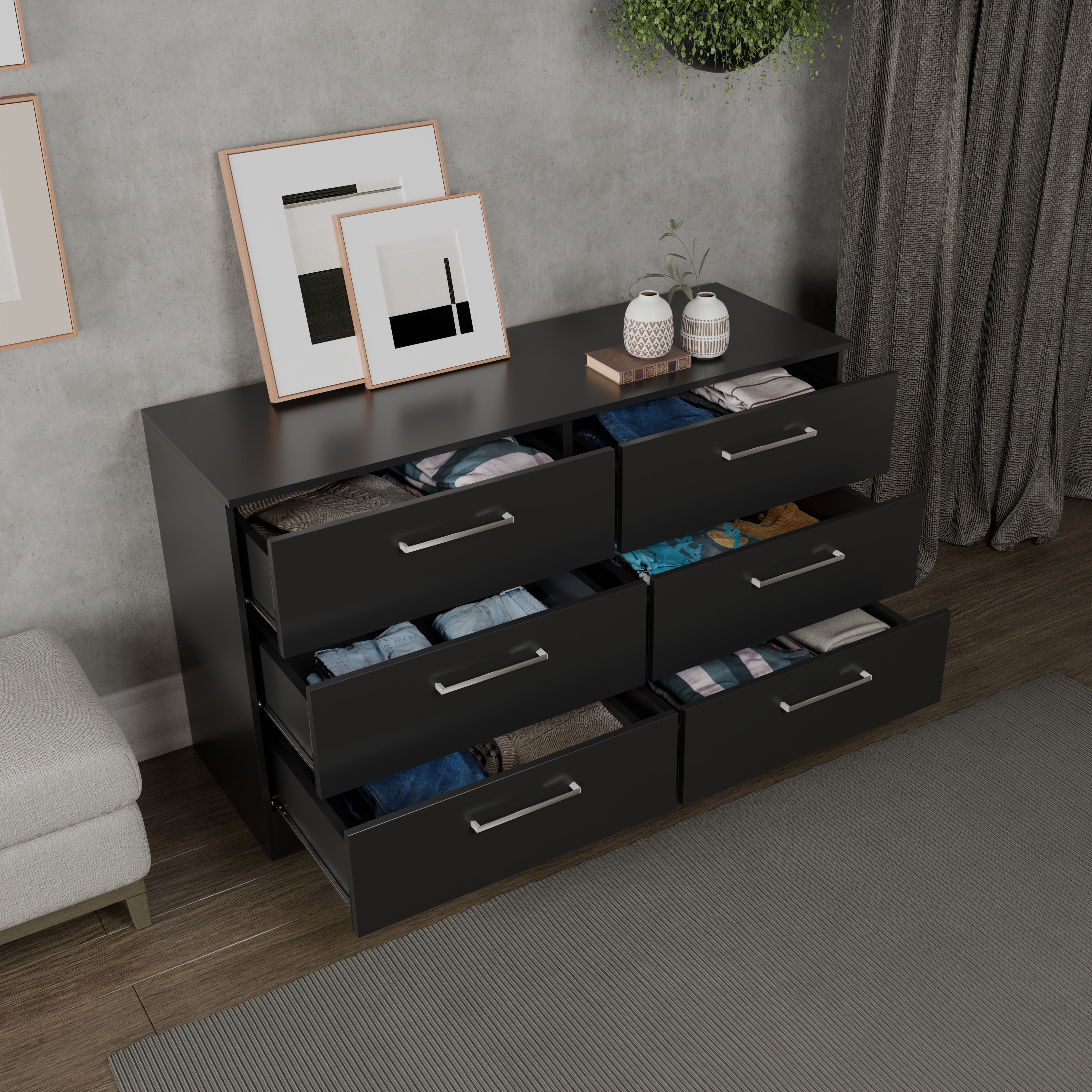 Kappesberg Jolyne 6-Drawer Horizontal Dresser, Black – Modern