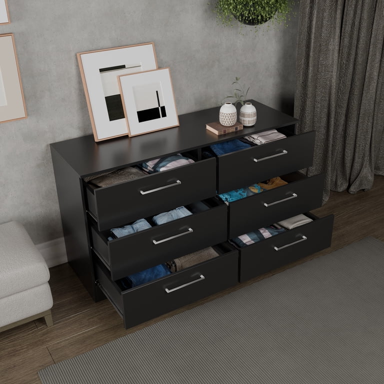 Kappesberg Jolyne 6-Drawer Horizontal Dresser, Black – Modern