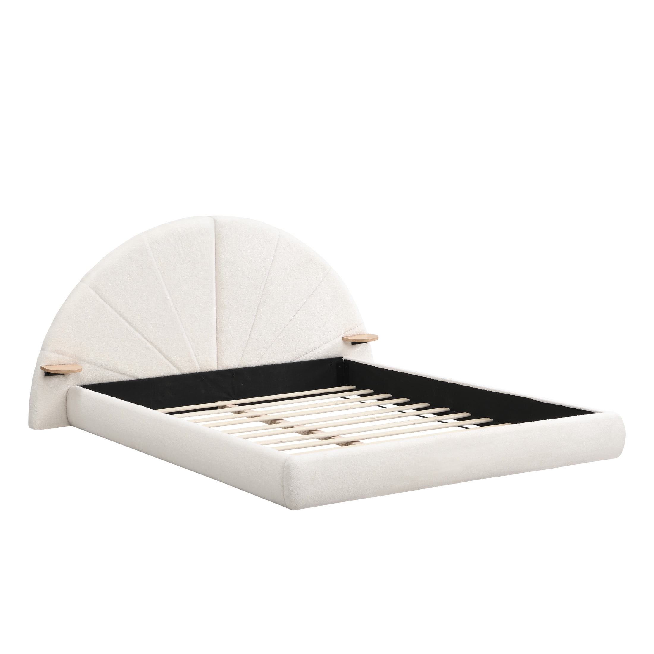 Christopher Knight Home Queen Boucle Upholstered Platform Bed with Arch Headboard, Built-in Side Table, Beige