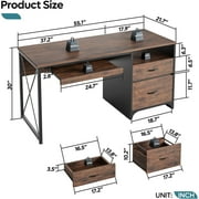 Bestier 55 inch Computer Desk with Storage Drawers & Keyboard Tray & File Drawer Home Office Desk Cherry
