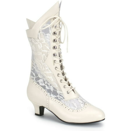 2 Inch Heel Womens Boots Lace Calf Boots Theatre Costumes Accessory White Ivory