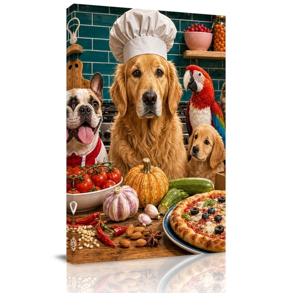 Canvas Wall Art, Pet Fantasy Kitchen Framed Canvas Prints for Living Room Office, Farmhouse Pizza Pumpkin Extra Large Gallery Wrapped Wall Decor for Home Office, Gifts, 24"x32" Ship Next Day