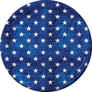 Club Pack of 96 White and Blue Patriotic Disposable Luncheon Plates 6.75"