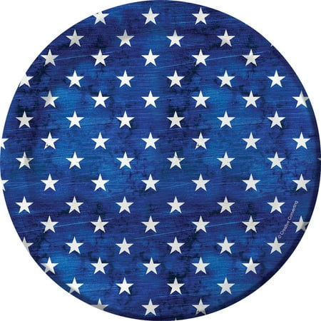 Club Pack of 96 White and Blue Patriotic Disposable Luncheon Plates 6.75"