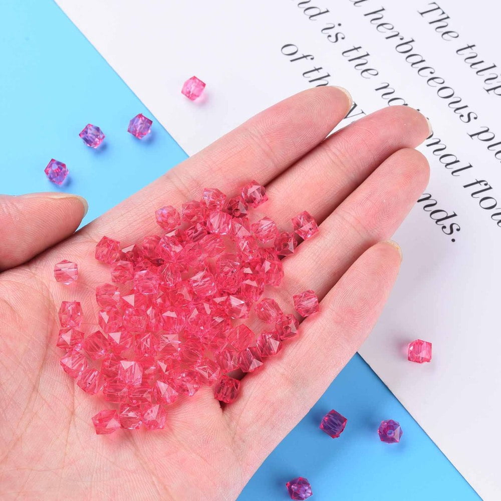500gs Transparent Acrylic Beads Faceted Square Cerise 5.5x5.5x5.5mm Hole: 1.8mm about 4485pcs/500g