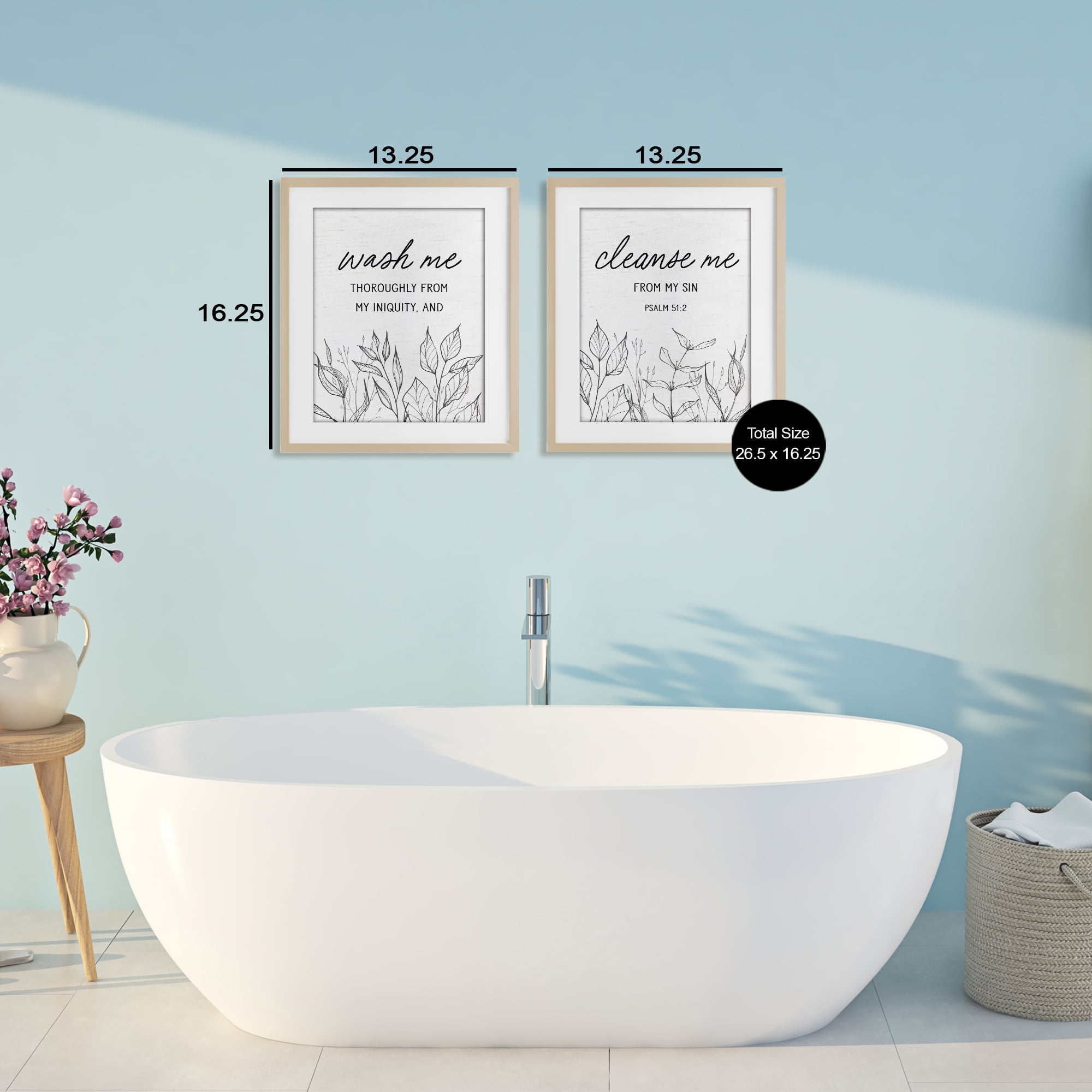 Wash & Cleanse Me Scripture 2 Piece Birch Framed Print Under Glass Set, design by Lettered and Lined