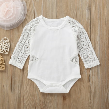 

THE WILD Toddler Girl Long Sleeve Lace Solid Romper Bodysuit Clothes