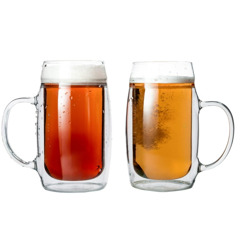 Classic Beer Mug Set, Beer Mugs with Handles, Glass Beer Steins, Freezable  Beer