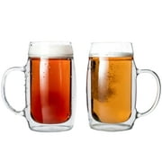SIMAX Beer Mugs For Men: 17 oz Double Walled Glass Beer Mug - Freezable Beer Glasses - Pint Beer Mugs & Steins - Beer Mugs with Handles - Insulated Beer Glasses for Men - Beer Mugs for Freezer (2)