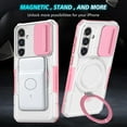 thumbnail image 6 of Allytechgroup Magnetic Case for Samsung Galaxy S25+ with Lens Slide Cover, [Non-Slip] [Military Grade Protection] Slim Shockproof Ring Stand Case Support Wireless Charging, Pink+White, 6 of 10