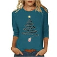 thumbnail image 2 of Meichang Hauts à Manches 3/4 pour Femmes, Col Rond, Imprimé Joyeux Noël, T-Shirts Amples, Pull de Noël, 2 of 4