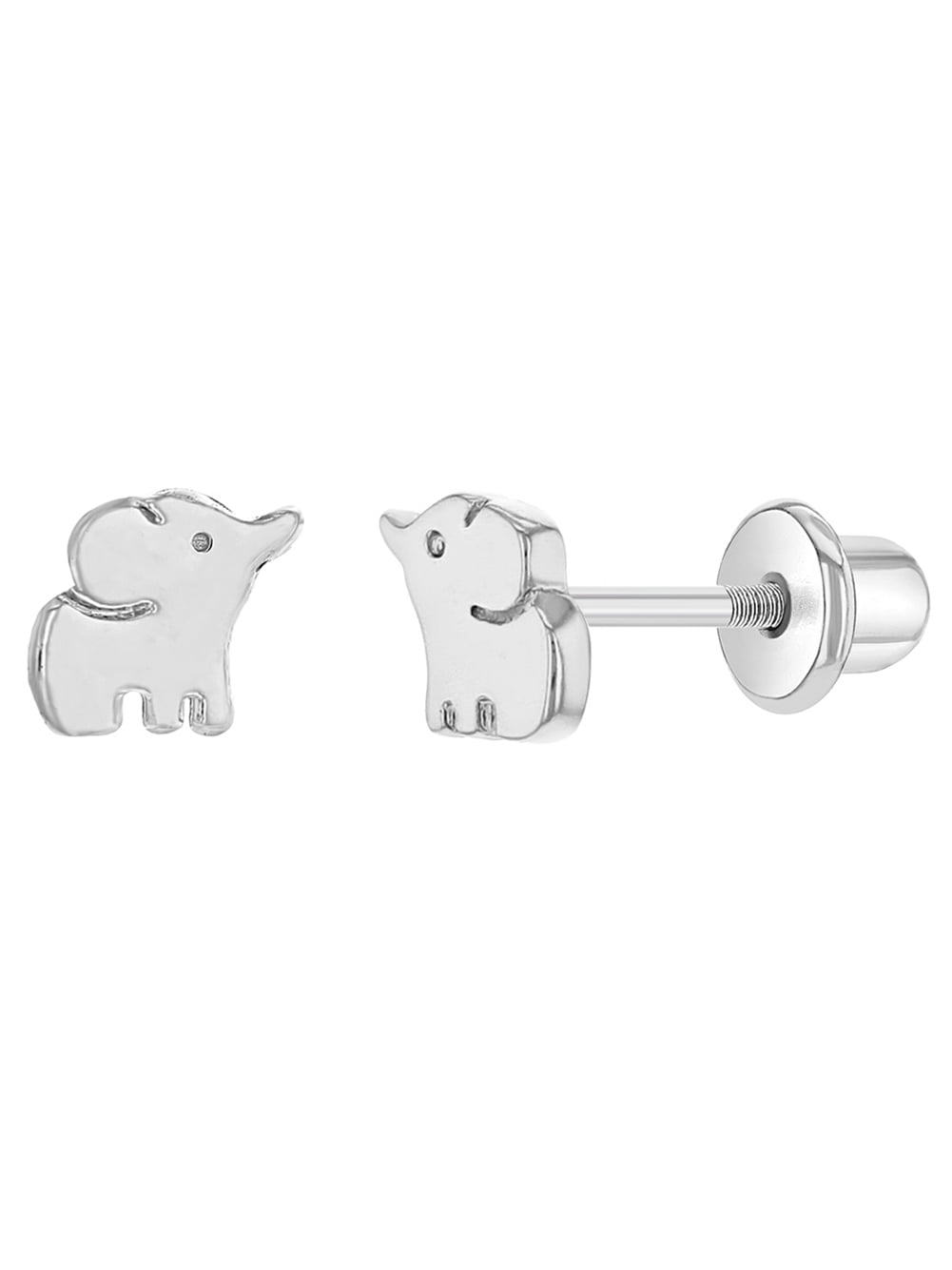 Rhodium Plated Small Elephant Prosperity Good Luck Screw Back Earrings for Kids