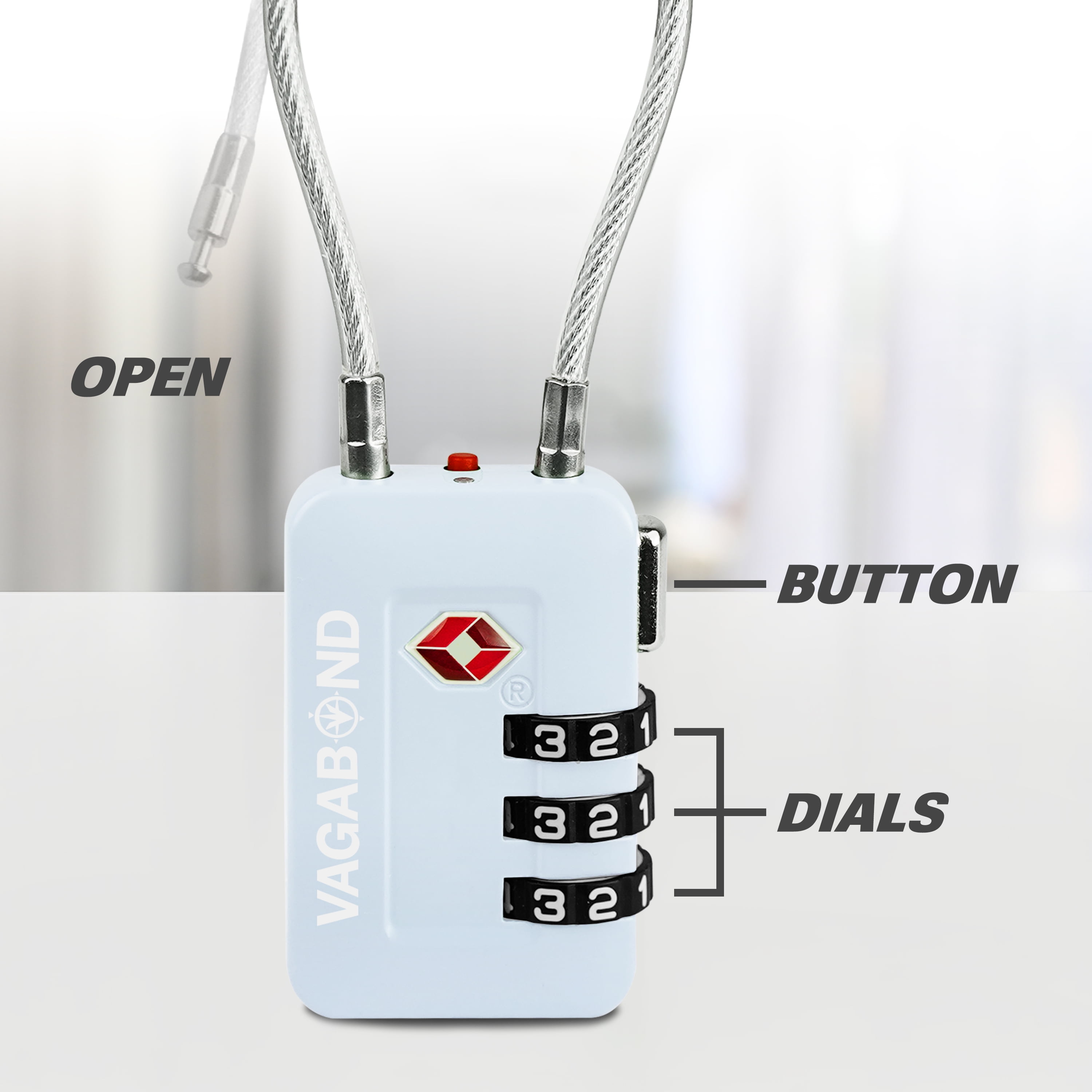 VAGABOND TSA Accepted Luggage Travel Lock 3 Digit Combination Keyless Resettable Suitcase Steel Cable Lock with Zinc Alloy Body Blue 2 Pack