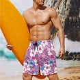 thumbnail image 2 of XYZCANDO Couple Matching Beach Set Summer Swimwear Men's Swim Trunks & Women's Drawstring Side Bikini Pink Hibiscus Hawaiian Style Outfit for Beach Pool Honeymoon Vacation Outfit, 2 of 6