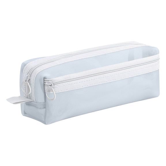 Mesh Pencil Case, Large Capacity Pencil Bag with Handle and Zipper, Double-Layer Pencil Cases, Portable Pencil Storage Pouch Bag, Sheer Mesh Pen Holder, Minimalist Stationery Organizer,Blue