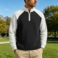 thumbnail image 6 of TOUMENY Men Half Zip Sweater Stand Collar Long Sleeve Color Block Casual Loose Pullover Fall Winter Fashion Knit Tops Black L, 6 of 7