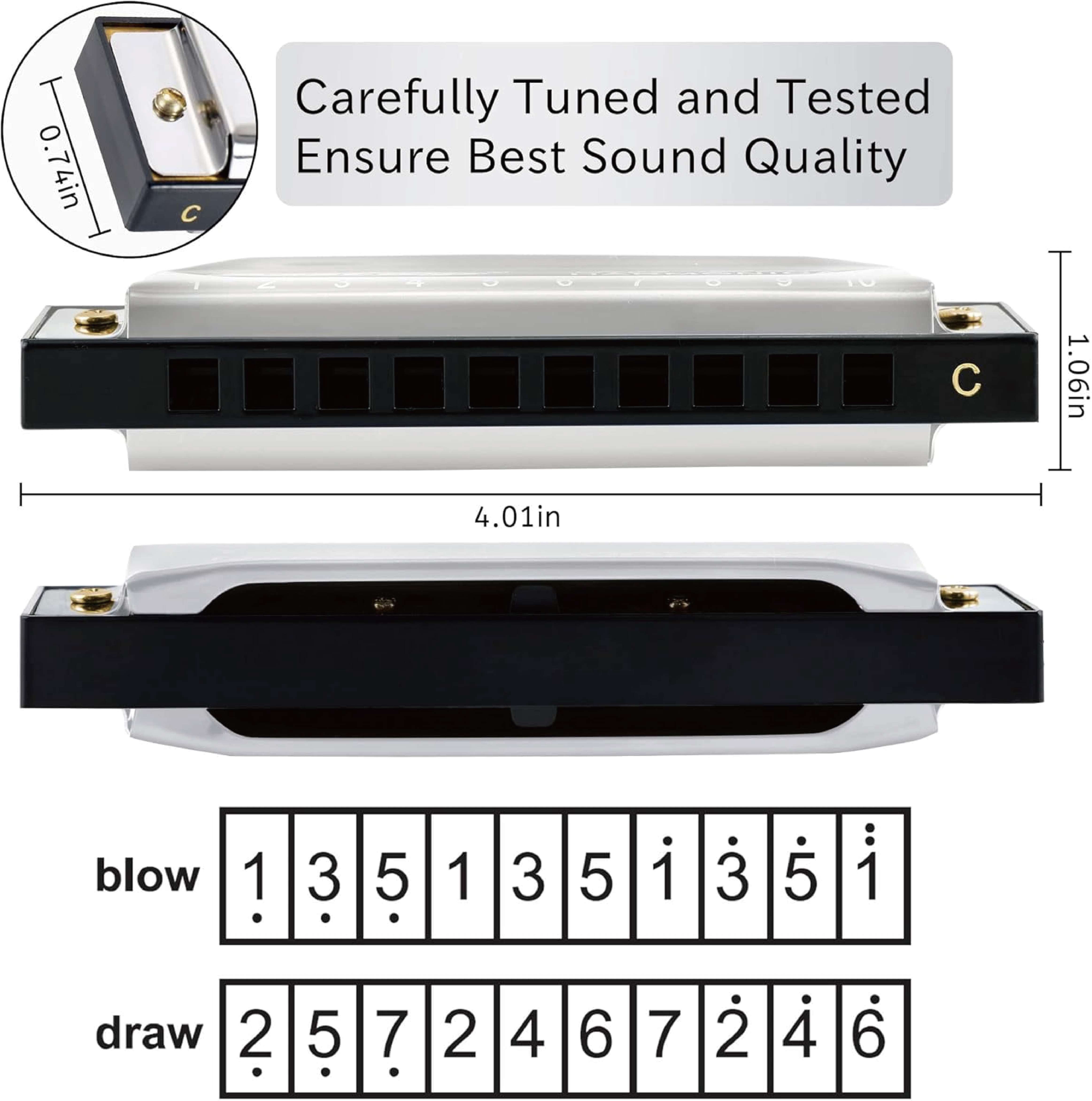 LIKEMIAO Harmonicas,Harmonica Mouth Organ Harp 10 Hole E Flat, Diatonic Harmonica for Beginner, Professional Player, Adult, Friends