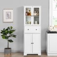 thumbnail image 3 of Ktaxon Freestanding Kitchen Pantry Cabinet Cupboard Storage Cabinet with 2 Glass Doors, Large Drawer & 4 Adjustable Shelves for Bathroom Dining Room Living Room Bedroom Home Office, White, 3 of 15