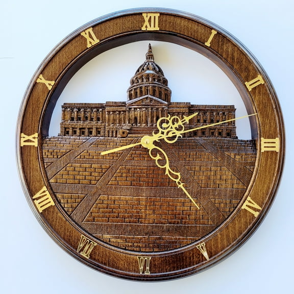 14" Wall Clock With Unique Design. Beech Wood, Handcrafted With US Symbols.