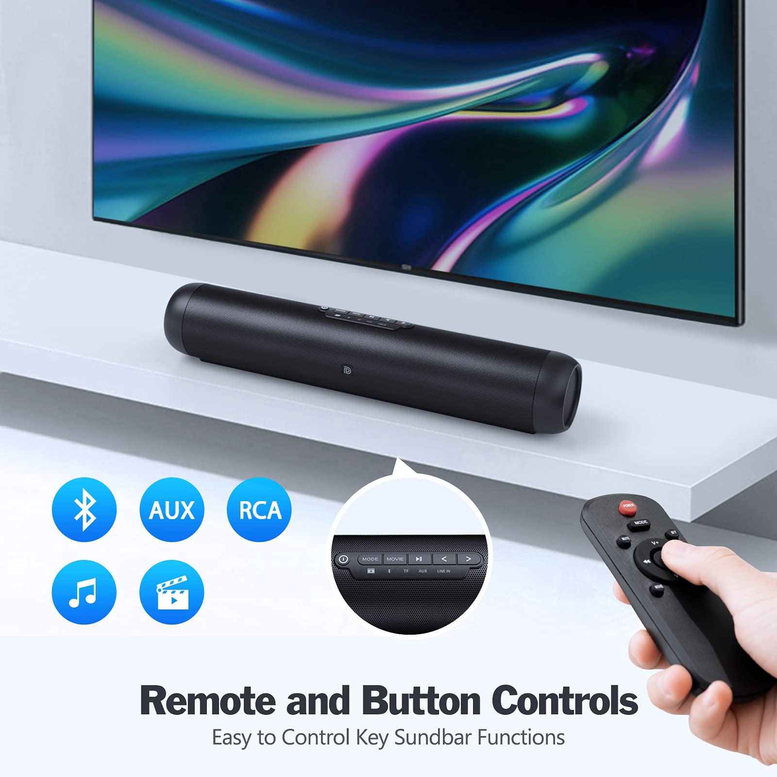 DOSS Sound Bar for TV with Dual Subwoofers, HD 3D Stereo Speaker and Midrange Drivers, Wired & Wireless Bluetooth 5.0, Three Sound Modes, Muti-Connections, Remote Control, Speaker for TV